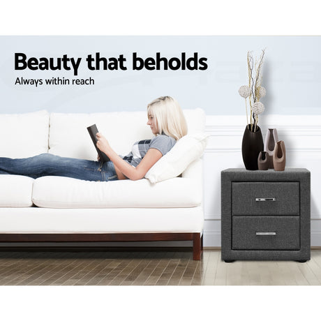 Artiss Fabric Bedside Table - Grey