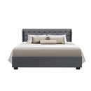 Artiss Issa Bed Frame Fabric Gas Lift Storage - Grey Queen