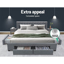 Artiss Avio Bed Frame Fabric Storage Drawers - Grey King