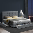 Artiss Avio Bed Frame Fabric Storage Drawers - Grey King