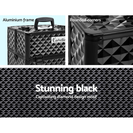 Embellir Portable Cosmetic Beauty Makeup Case - Diamond Black