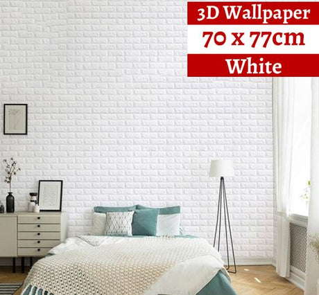 3D Wallpaper Tiles 70 x 77cm White Brick 10pcs