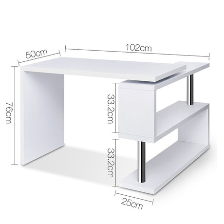 Artiss Rotary Corner Desk with Bookshelf -white