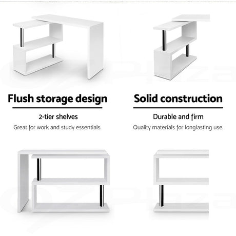 Artiss Rotary Corner Desk with Bookshelf -white