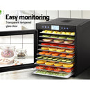Devanti Food Dehydrators Stainless Steel Jerky Dehydrator Fruit Dryer 10 Trays