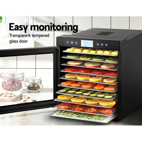 Devanti Food Dehydrators Stainless Steel Jerky Dehydrator Fruit Dryer 10 Trays