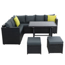 Gardeon Outdoor Furniture Patio Set Dining Sofa Table Chair Lounge Wicker Garden Black