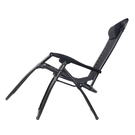 Zero Gravity Chairs 2PC Reclining Outdoor Furniture Sun Lounge Folding Camping Lounger Black