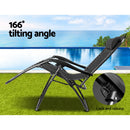 Zero Gravity Chairs 2PC Reclining Outdoor Furniture Sun Lounge Folding Camping Lounger Black