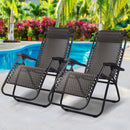 Gardeon Zero Gravity Chairs 2PC Reclining Outdoor Furniture Sun Lounge Folding Camping Lounger Grey