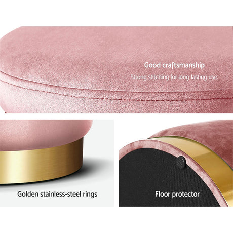 Artiss Round Velvet Foot Stool Ottoman Foot Rest Pouffe Padded Seat Pouf Pink