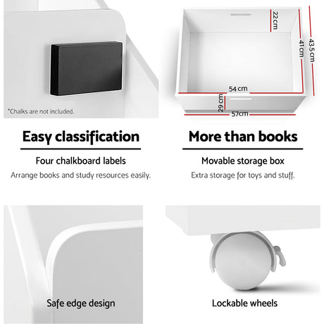 Keezi Kids Bookshelf Storage Organiser Bookcase Drawers Children Display Shelf