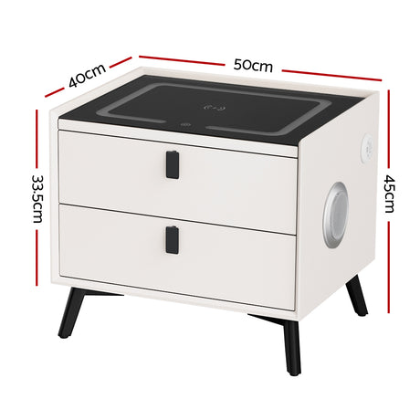 Artiss Smart Bedside Table 2 Drawers with Wireless Charging Ports LED Lights