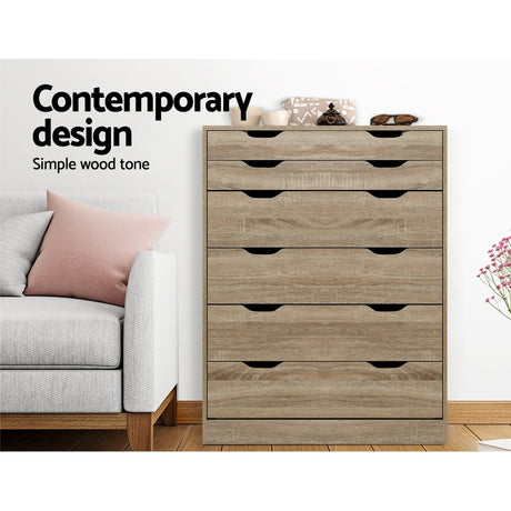 Artiss 6 Chest of Drawers Tallboy Dresser Table Storage Cabinet Oak Bedroom