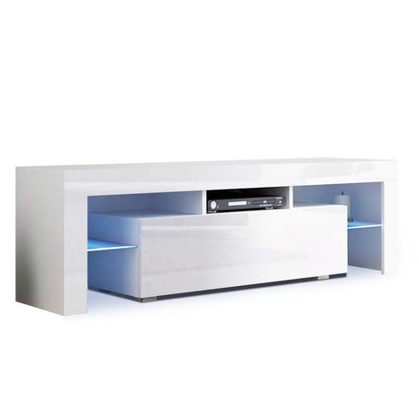Artiss 130cm RGB LED TV Stand Cabinet Entertainment Unit Gloss Furniture Drawer Tempered Glass Shelf White
