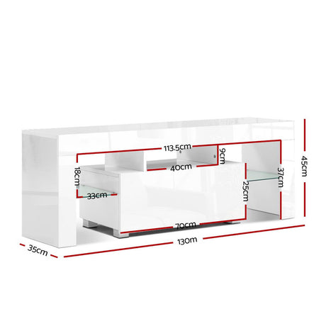 Artiss 130cm RGB LED TV Stand Cabinet Entertainment Unit Gloss Furniture Drawer Tempered Glass Shelf White