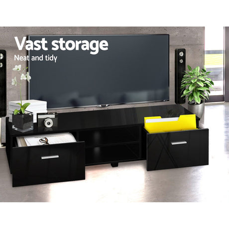 Artiss 140cm High Gloss TV Cabinet Stand Entertainment Unit Storage Shelf Black