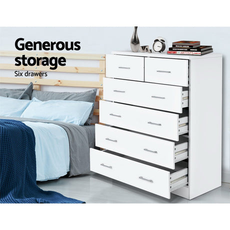 Artiss Tallboy Dresser Table 6 Chest of Drawers Cabinet Bedroom Storage White