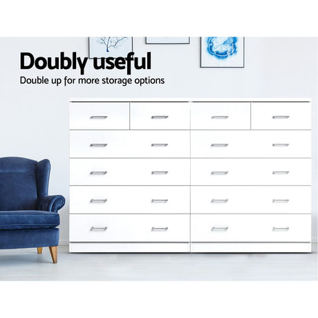 Artiss Tallboy Dresser Table 6 Chest of Drawers Cabinet Bedroom Storage White