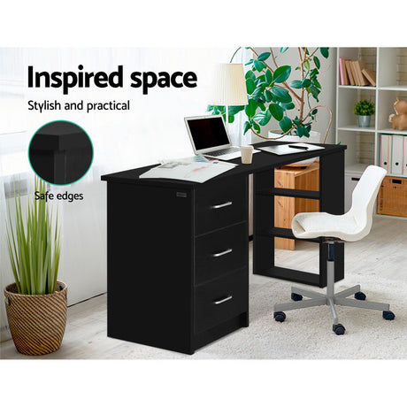 Artiss Office Computer Desk Student Study Table Workstation 3 Drawers 120cm Black