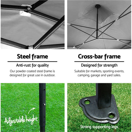 Instahut Gazebo Pop Up Marquee 3x3 Outdoor Wedding Base Pod Kit Black