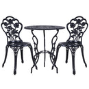 Gardeon 3PC Outdoor Setting Cast Aluminium Bistro Table Chair Patio Black