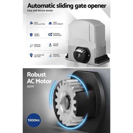 Auto Electric Sliding Gate Opener 1200KG Keypad 4M Rails
