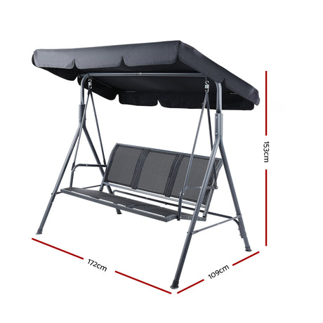 Swing Chair Outdoor Furniture Hanging Chairs Hammock 3 Seater Canopy Garden Bench Seat Patio Gardeon Lounger Cushion Backyard Park Black