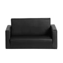 Keezi Kids Convertible Sofa 2 Seater Black PU Leather Children Couch Lounger