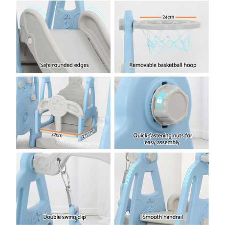 Keezi Kids Slide 170cm Extra Long Swing Basketball Hoop Toddlers PlaySet Blue