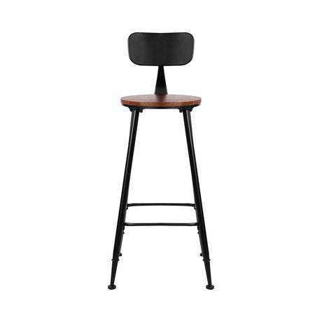 Set of 2 Artiss Bar Stools Pinewood Metal - Black and Wood