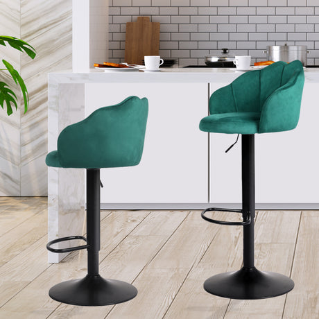 Levede 2x Bar Stools Kitchen Gas Lift Stool Chair Swivel Barstools Velvet Green