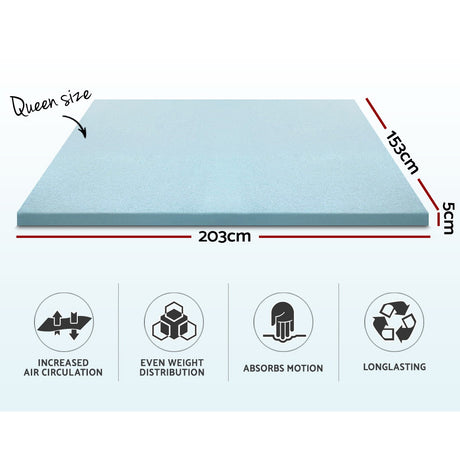 Giselle Bedding COOL GEL Memory Foam Mattress Topper BAMBOO Cover Queen 5CM Mat