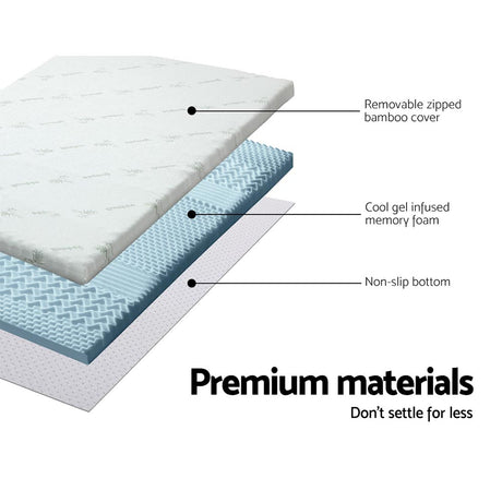 Giselle Bedding COOL GEL Memory Foam Mattress Topper BAMBOO Cover Queen 5CM Mat