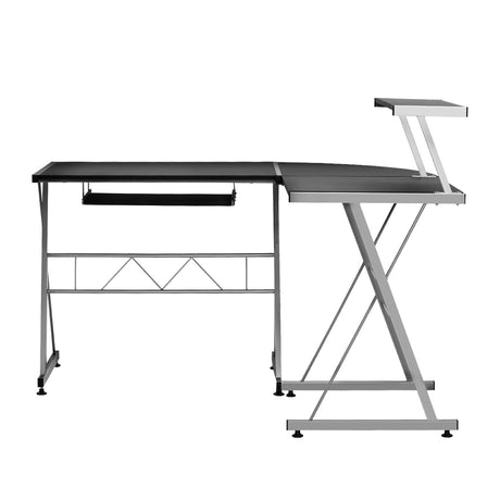Artiss Corner Metal Pull Out Table Desk - Black