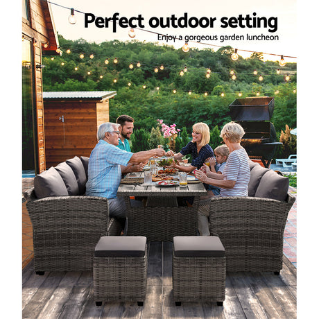 Gardeon 9-Seater Outdoor Dining Set Patio Furniture Wicker Lounge Table Chairs
