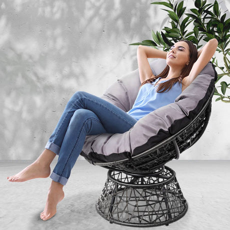 Gardeon Outdoor Papasan Chairs Lounge Setting Patio Furniture Wicker Black
