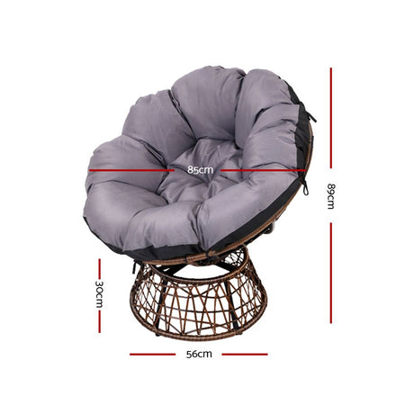 Gardeon Outdoor Papasan Chairs Table Lounge Setting Patio Furniture Wicker Brown