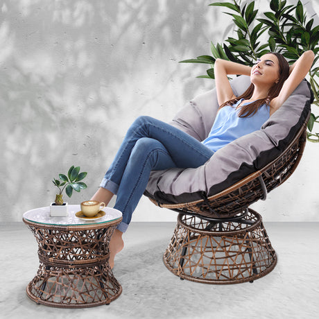 Gardeon Outdoor Papasan Chairs Table Lounge Setting Patio Furniture Wicker Brown