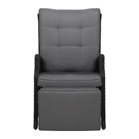 Gardeon Recliner Chairs Sun lounge Outdoor Furniture Setting Patio Wicker Sofa Black 2pcs