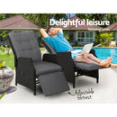Gardeon Recliner Chairs Sun lounge Outdoor Furniture Setting Patio Wicker Sofa Black 2pcs