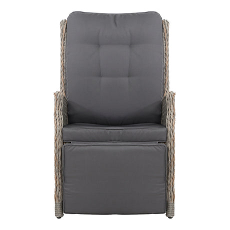Gardeon Recliner Chairs Sun lounge Outdoor Furniture Setting Patio Wicker Sofa Grey 2pcs