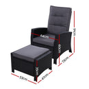 2PC Sun lounge Recliner Chair Wicker Lounger Sofa Day Bed Outdoor Chairs Patio Furniture Garden Cushion Ottoman Gardeon