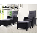 2PC Sun lounge Recliner Chair Wicker Lounger Sofa Day Bed Outdoor Chairs Patio Furniture Garden Cushion Ottoman Gardeon