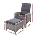 2PC Sun lounge Recliner Chair Wicker Lounger Sofa Day Bed Outdoor Chairs Patio Furniture Garden Cushion Ottoman Gardeon