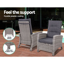 2PC Sun lounge Recliner Chair Wicker Lounger Sofa Day Bed Outdoor Chairs Patio Furniture Garden Cushion Ottoman Gardeon