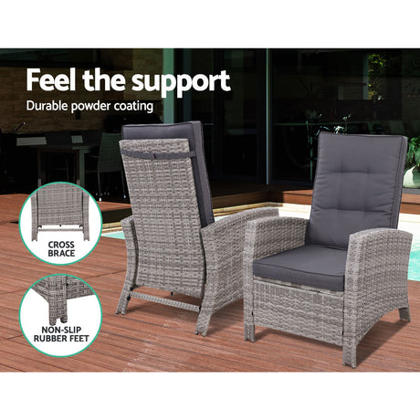 2PC Sun lounge Recliner Chair Wicker Lounger Sofa Day Bed Outdoor Chairs Patio Furniture Garden Cushion Ottoman Gardeon