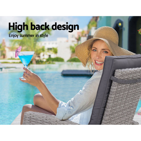 2PC Sun lounge Recliner Chair Wicker Lounger Sofa Day Bed Outdoor Chairs Patio Furniture Garden Cushion Ottoman Gardeon