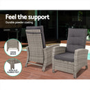 Gardeon Outdoor Setting Recliner Chair Table Set Wicker lounge Patio Furniture Grey
