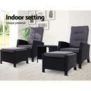 Gardeon Outdoor Patio Furniture Recliner Chairs Table Setting Wicker Lounge 5pc Black